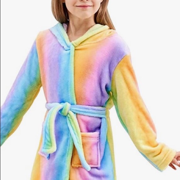 NWOT Multicolored unicorn hooded fleece robe Size 5T - Picture 3 of 9